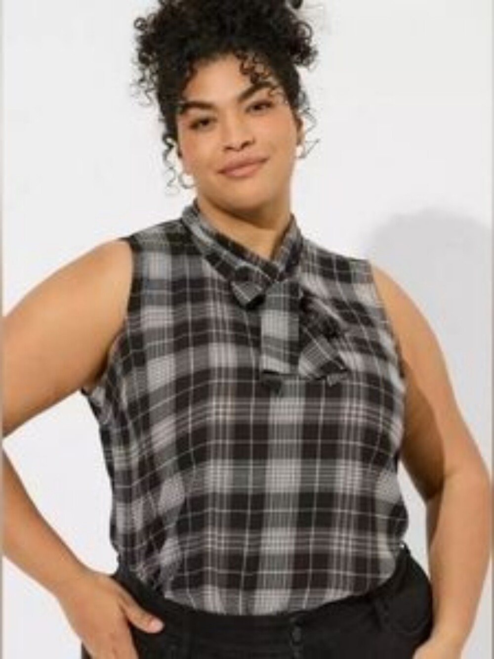 Torrid Black and White Plaid Blouse